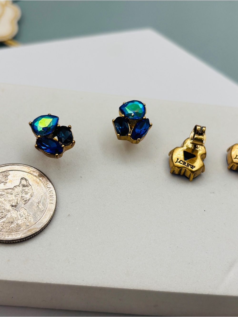 J.CREW CRYSTAL TRIO EARRINGS Blue - Picture 3 of 3